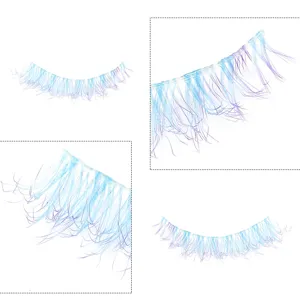Bunte flauschige künstliche Wimpern mit blauem und violettem Farbverlauf für atemberaubenden Look.