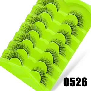7 Paare künstliche Wimpern grüne Fuchsserie geschwungene dichte Fake Lashes Make-up Set