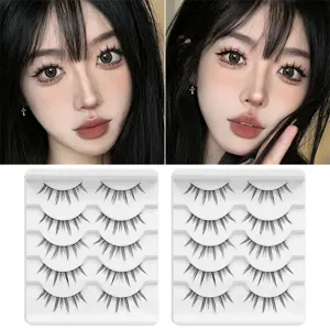 Pestañas Postizas Segmentadas Estilo Duende Gato Grupos Individuales Naturales Rizadas de Fibra Sintética para Maquillaje Diario de Mujer