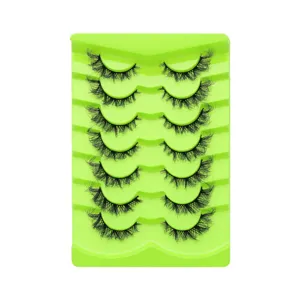 7 paar künstliche wimpern flauschige cat eye wimpern verlängerung make up set grün