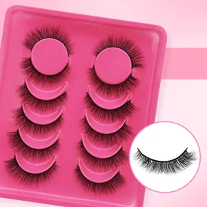 6 Paar künstliche Wimpern natürliche kurze dicke Volumen Wimpern rosa Schale Make-up