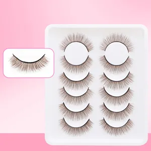 Kurze künstliche Wimpern 6 Paar Set natürliche dichte braune Wimpern mit weißem Display-Tablett