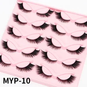 Dicke Cat Eye künstliche Wimpern Set 10 Paar Make-up Werkzeug auf rosa Tablett