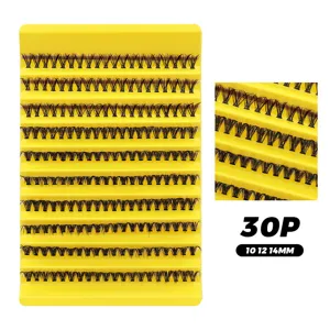 Segmentierte Wimpern Buescheln mit gelbem Tablett 30P 10 12 14mm künstliche Wimpern