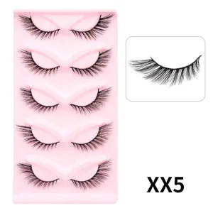 5 Paar dicke Cat Eye geschwungene kuenstliche Wimpern Set mit rosa Tablett und Details