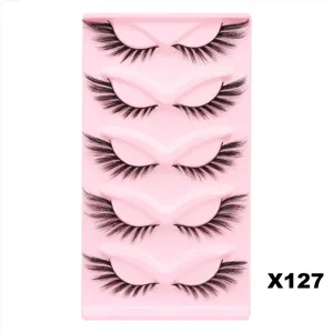Detailansicht von 5 Paar künstlichen Wimpern im Cat-Eye-Stil dicke schwarze Wimpern auf Trager