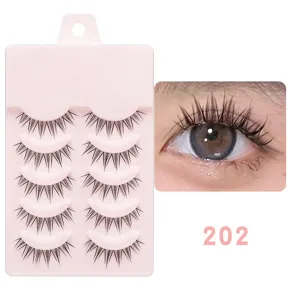 Faux Cils Fait à la Main en Fibre Synthétique Avec Bande de Fil de Pêche Transparent Extension de Maquillage Cosplay Naturel Svelte pour Femme Quotidien