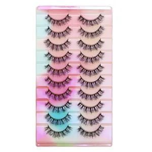 10 paar künstliche wimpern dramatisches volumen fake lashes holografische palette tray