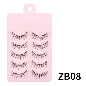 5 Paar Natürliche Künstliche Wimpern Set mit Rosa Plastik Schale Alltag Make-up Lashes