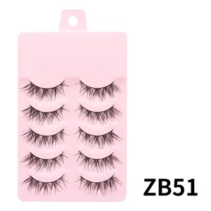 5 Paar künstliche Wimpern Set natürlicher Look Alltag Make-up weiche Wimpern rosa Halter