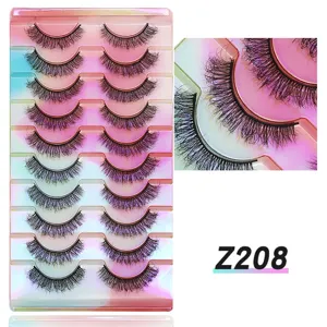 10 Paar falsche Wimpern dramatisches Volumen lockige künstliche Wimpern mit buntem Tablett