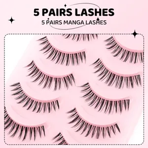 5 Paar Manga Wimpern künstliche Wimpern natürlicher Look Alltags-Make-up rosa Präsentierteller