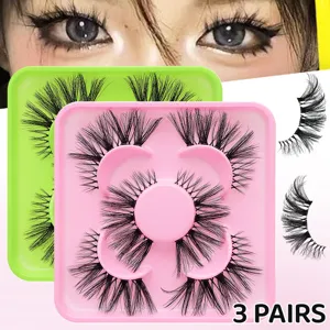 3 Paar künstliche Wimpern Manga Stil dicke natürliche transparente Band Make-up Werkzeug
