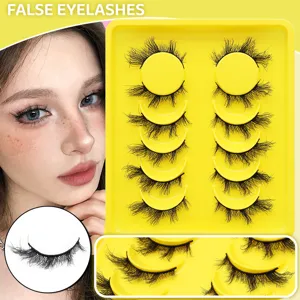 6 Paar fluffige künstliche Wimpern Set mit gelbem Tray für dramatisches Augen-Make-up