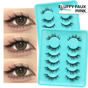 Flauschige künstliche Nerz-Wimpern in bunten Schalen, 6er-Pack, dichter und natürlicher Look.