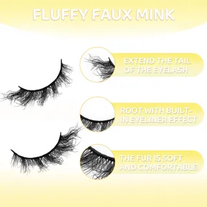 Flauschige künstliche Nerz-Wimpern mit dramatisch verlängertem Ende und integriertem Eyeliner-Wurzeleffekt weich