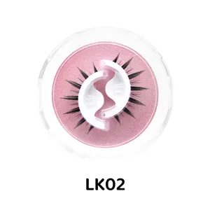 Selbstklebende künstliche Wimpern im runden Etui mit rosa Glitzerkarte, Stil LK02.