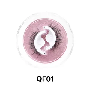 Selbstklebende künstliche Wimpern mit rosa Glitzer runder Verpackung, natürlich und einfach.