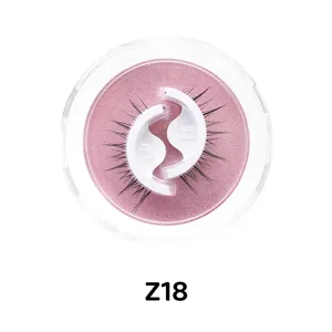 Selbstklebende künstliche Wimpern Detailansicht, kleberfreie schwarze Wimpern in rosa Box Z18.