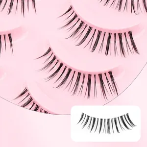5 Paare künstliche Wimpern natürliches Volumen Handgemachte Wimpern Alltag Make-up rosa Schale