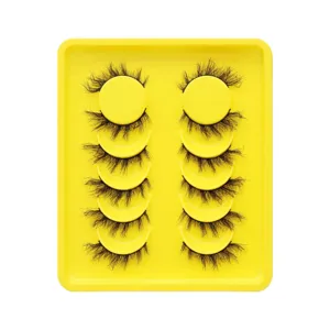 6 Paar künstliche Wimpern mit gelbem Tablett, dicke und dichte Wimpernverlängerung Set.