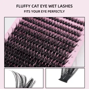 Ψεύτικες βλεφαρίδες λεπτομερης όψη, στυλ cat eye wet lashes, απαλή φυσική επέκταση.