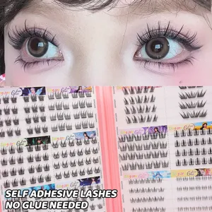 Cils postiches segmentés auto-adhésifs, look naturel, sans colle pour un maquillage facile et rapide.