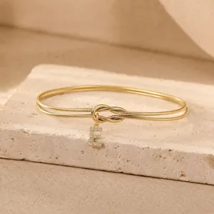18K Gold Plated Zircon Initial Letter Snake Chain Bracelet Fashion Knot Jewelry Item