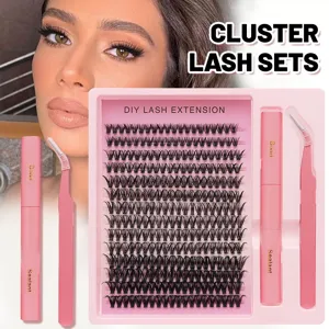 DIY Cluster Wimpernverlängerung Set mit Kleber, Versiegelung und Pinzette für Profi Augen