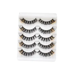 Detailansicht von 5 Paaren gemischten bunten künstlichen Wimpern mit DD-Schwung, natürlich.
