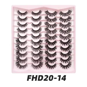 Großhandel 20 Paar künstliche Wimpern Set mit rosa Schale, natürliche und dichte Stile.