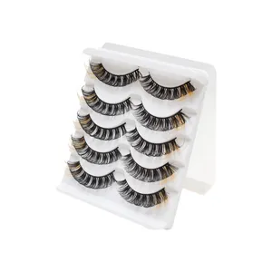 Nahaufnahme von 5 Paar bunten künstlichen Wimpern DD-Schwung schwarz gelb natürlich