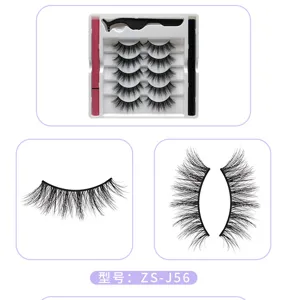 5 Paar künstliche Wimpern Set mit Eyeliner Stift und Pinzette Make-up Detail ZS-J56
