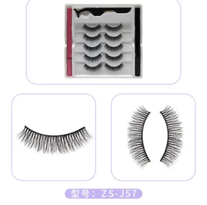 Detailansicht des künstlichen Wimpernsets mit fünf Paaren, Pinzette und Eyeliner.