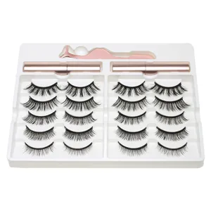 Magnetic False Eyelashes Set Synthetic Fiber Lashes With Magnetic Eyeliner And Tweezers Kit Glue Free Natural Look Eye Makeup For Women