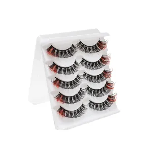 Bunte künstliche Wimpern Set 5 Paar DD Schwung schwarz rot gemischt Make-up Detail Ansicht.