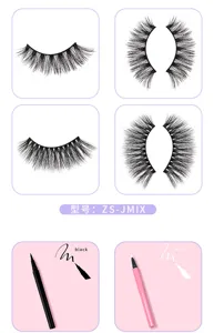 Detailansicht von 5 Paaren künstlichen Wimpern Set mit schwarzen und weißen Eyeliner Stiften.