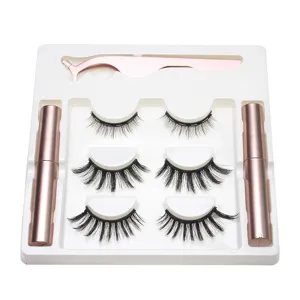 Magnetische Wimpern Set mit 3 Paar wiederverwendbaren Wimpern, Applikator und zwei Eyeliner Pens.
