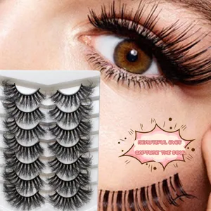 Falsche Wimpern Nerzimitat Struppig Flauschig Lang Dramatisch Wimpernverlängerung Set Für Makeup Bühne Party Damen Schönheit Zubehör