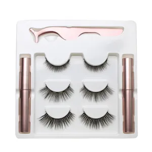 Magnetische Wimpern Set 3 Paar Falsche Wimpern mit Eyeliner und Applikator Pinzette