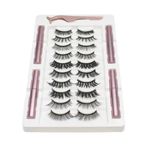 Juego De 10 Pares De Pestañas Postizas Magnéticas Con 4 Tubos De Delineador De Ojos Líquido Magnético Y Pinzas Kit De Pestañas Reutilizables Sin Pegamento