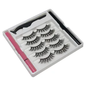 5 Paar künstliche Wimpern Set mit Eyeliner Kleber und professioneller Pinzette weiß