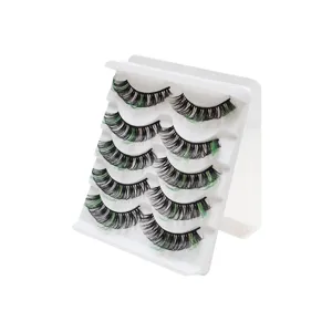 Bunte künstliche Wimpern 5 Paar Set DD Schwung schwarz grün gemischte Wimpern für Make-up.