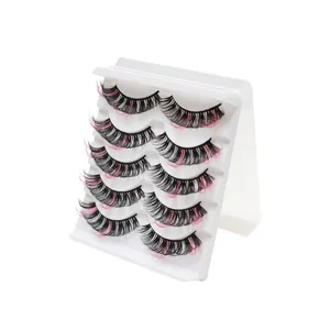 5 Paar farbige künstliche Wimpern rosa und schwarz gemischt natürlich dick Make-up Wimpern