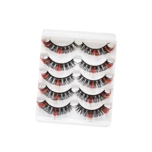 Detailansicht des Sets mit 5 Paar bunten künstlichen Wimpern, DD-Schwung, natürlicher dichter Look.