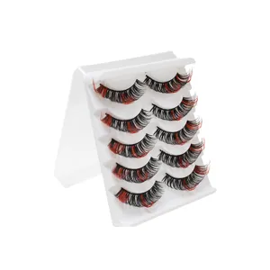Farbiges künstliches Wimpernset, schwarz-rotes Design, natürlicher dichter Schwung für Make-up.