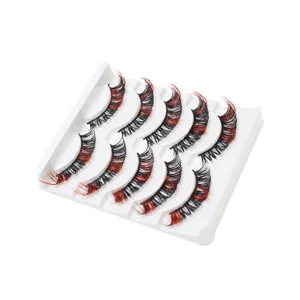 Farbige 5 Paar künstliche Wimpern DD Schwung schwarz rot natürlich dichte Make-up Detailansicht