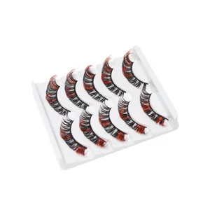 5 Paar bunte künstliche Wimpern schwarz rot Mix DD Schwung dichter Make-up Wimpernset