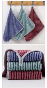 Thickened absorbent kitchen cleaning dishcloth set with colorful stripes for daily use.