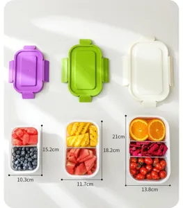 Duurzame meerlaagse verdeelde bento lunchbox met veilige deksels en vershoudbak voor fruit.